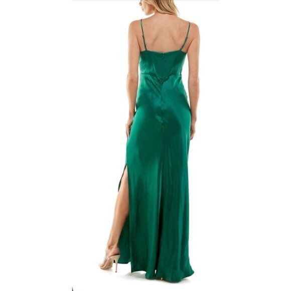 NWOT SOCIALITE satin Empire waist maxi green dress size S - Picture 2 of 6